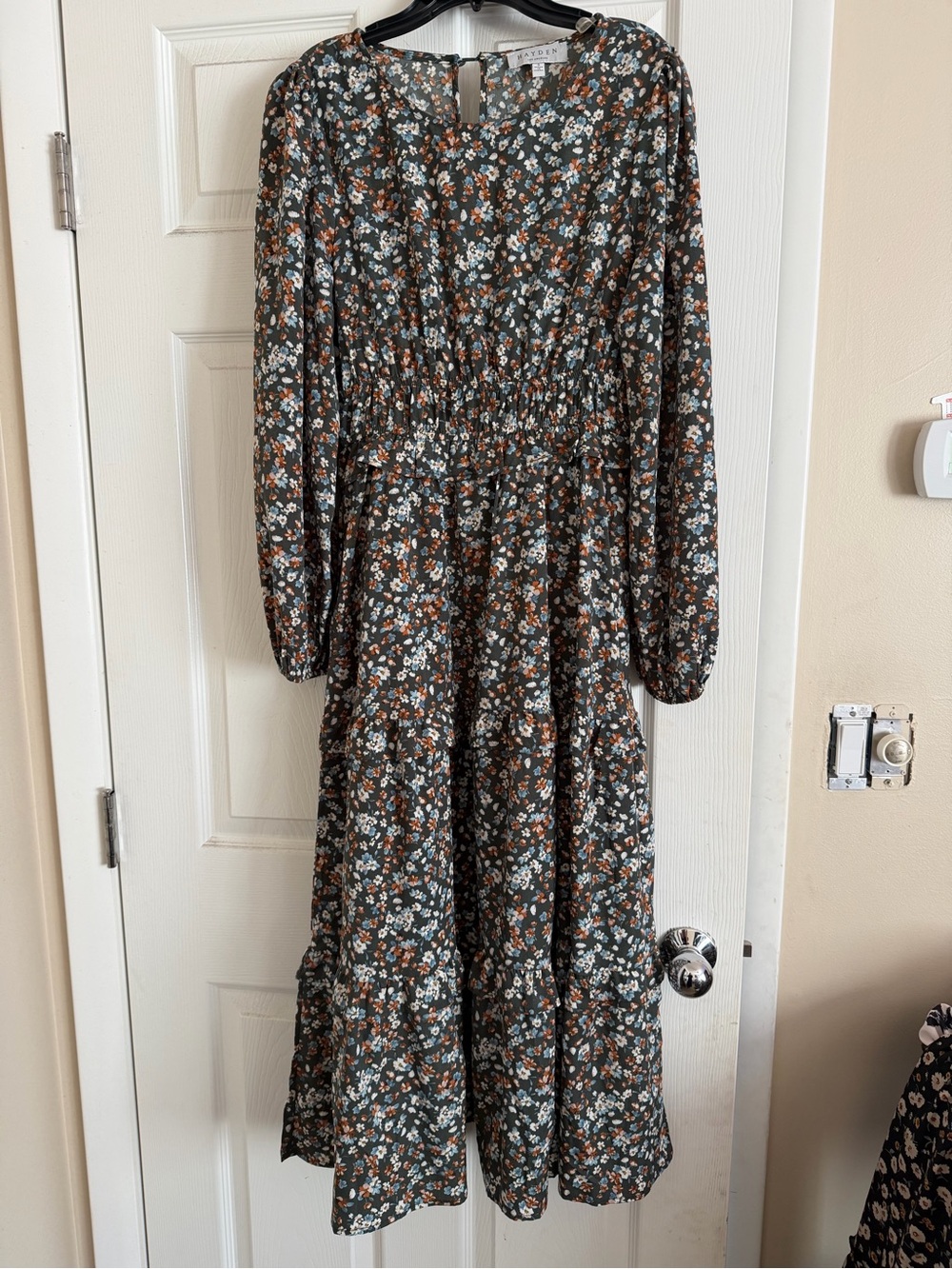 a new day Olive Green Floral Maxi Dress with Rust and White Accents